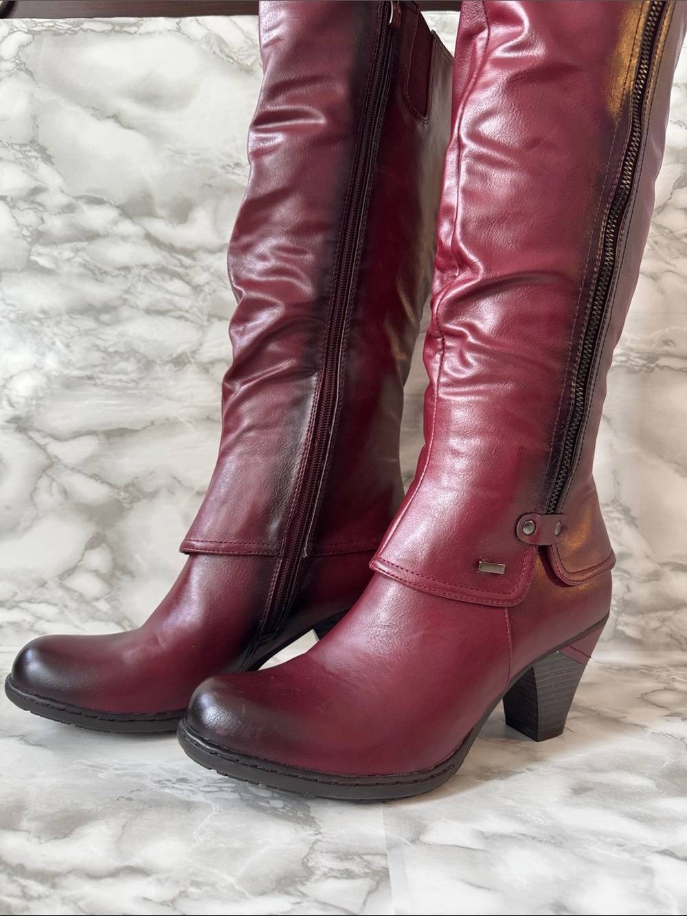 Vangelo Donna Faux Leather Burgundy Knee High Riding Dress Boots - 38